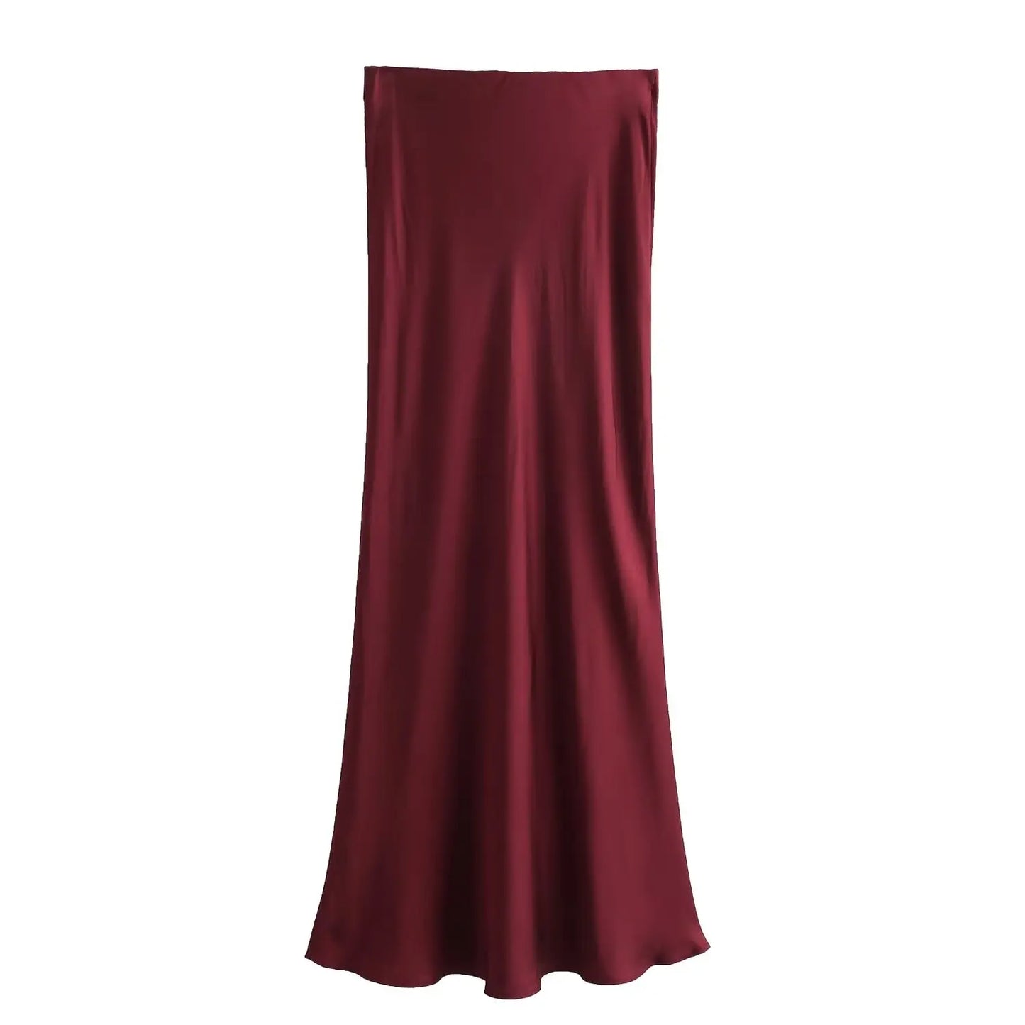 2024 New Women's European And American Style Fashion Silk Satin Texture High Waist Skirt Street Style Elegant Mid-length Skirt