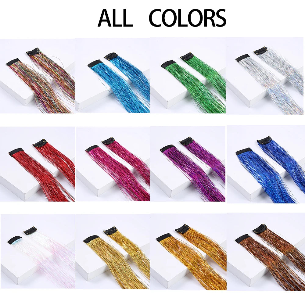 Synthetic Extensions Hair Dazzling Female Hippies With Tinsel Rainbow Silk For Braided Headwear Length 120 Cm 150 Strands/Pack Viralgem Store