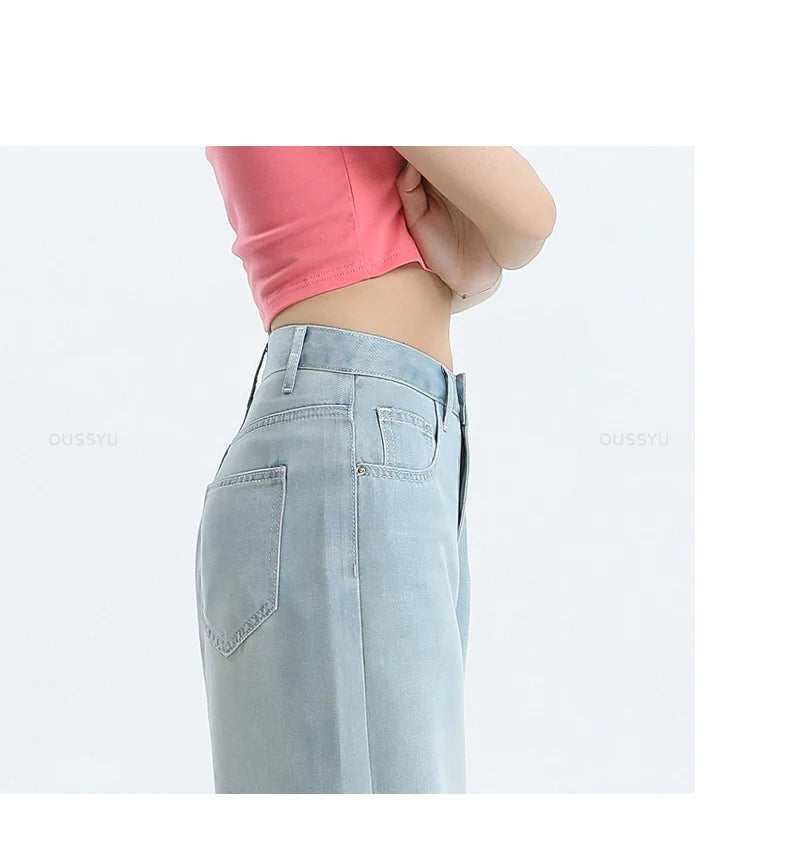 Summer High Quality Soft Lyocell Fabric Woman Jeans Thin Loose Straight High Waisted Pant Fashion Comfort Blue Casual Trousers Viralgem Store