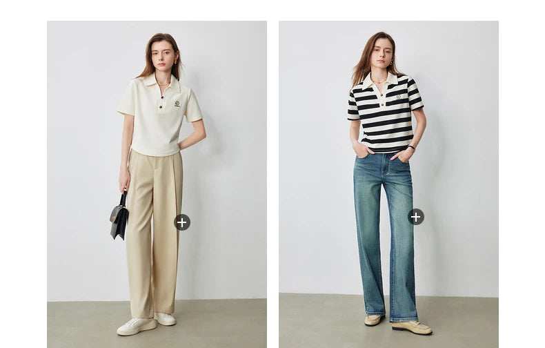 TOYOUTH Women Letter T-shirt 2024 Summer New POLO Collar Top Viralgem Store