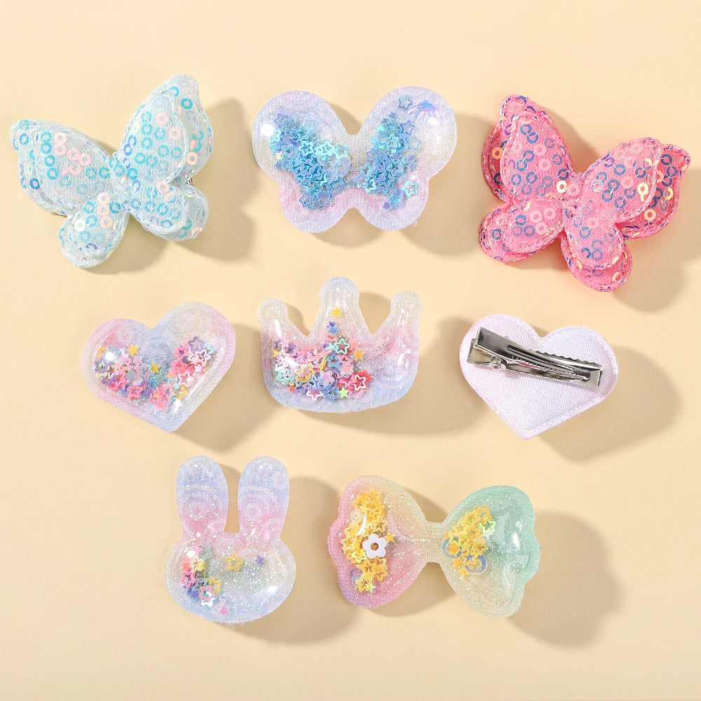 3/6pcs Children's Cartoon Hair Clip Set Rabbit Crown Flow Sofa Clip Sequin Butterfly Hairgripes Lovely Girls Hairpins Headwear