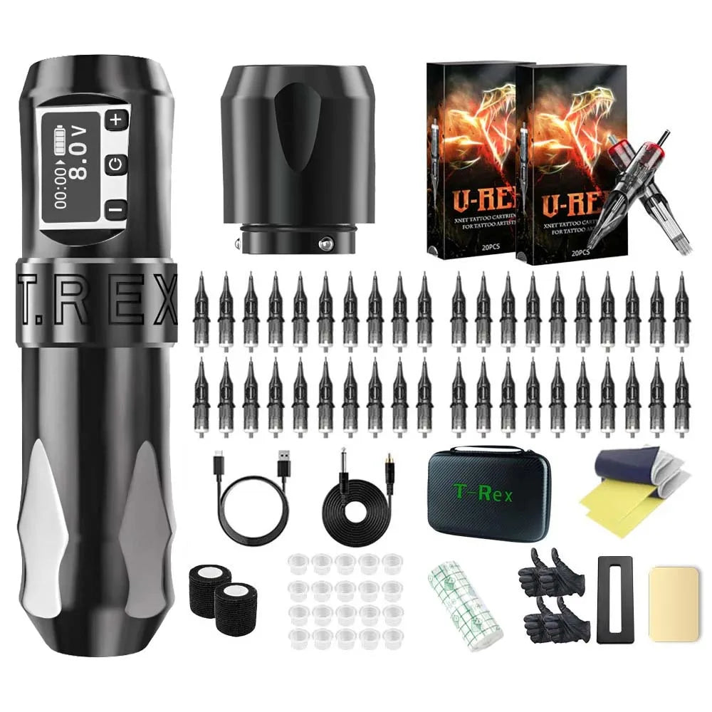 T-Rex Wireless Tattoo Machine Rotaty Battery Pen With Portable Power Pack 2400mAh LCD Digital Display For Body Art Makeup
