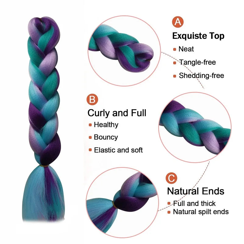 24Inch Synthetic Long Braid Hair Extension Jumbo Hair Ombre Multiple Rainbow Color Mixing Crochet Hair for Women Viralgem Store