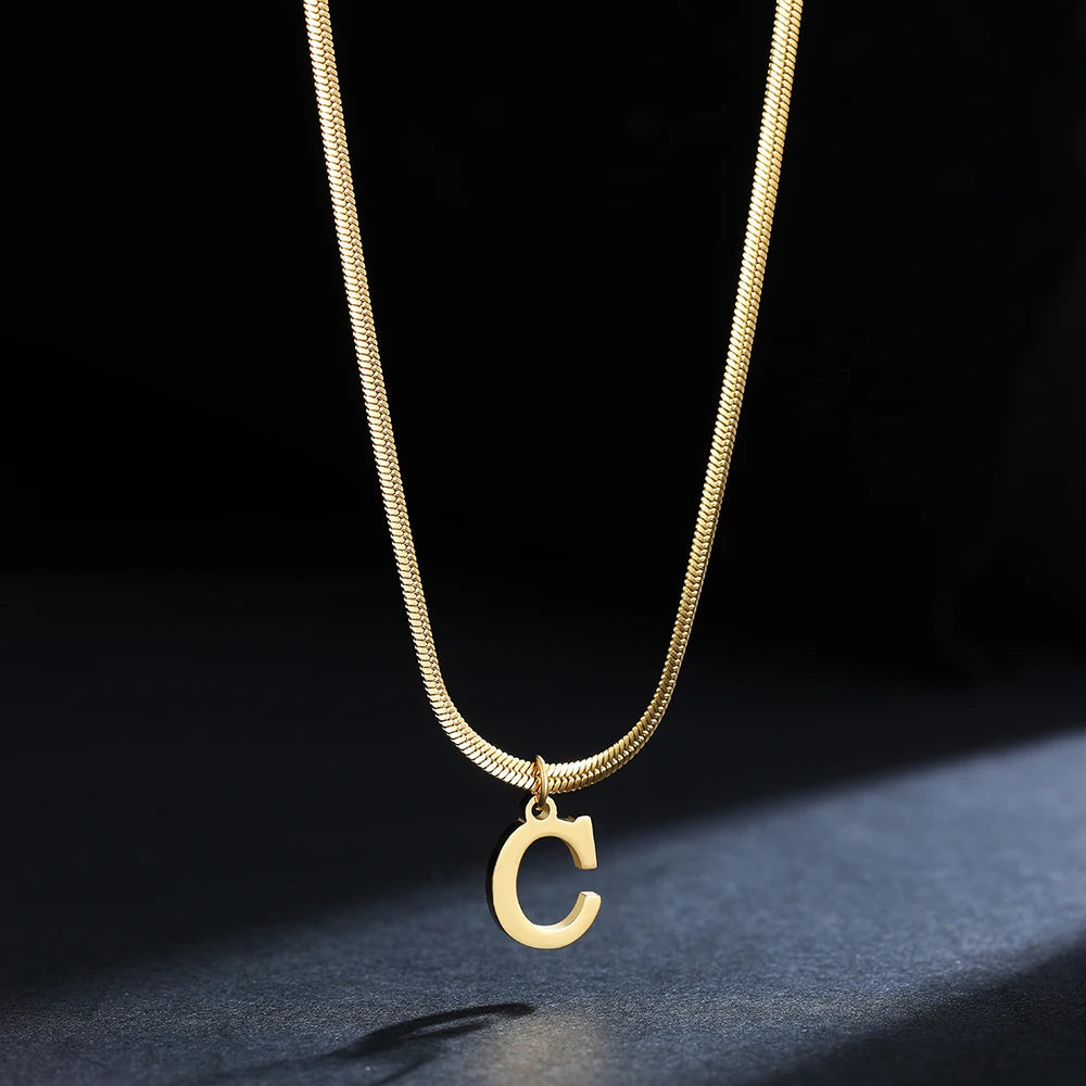 A-Z Alphabet Gold Plated Stainless Steel Pendant Necklace for Women Snake Chain Initial Letter Clavicle Necklaces Collar Jewelry Viralgem Store