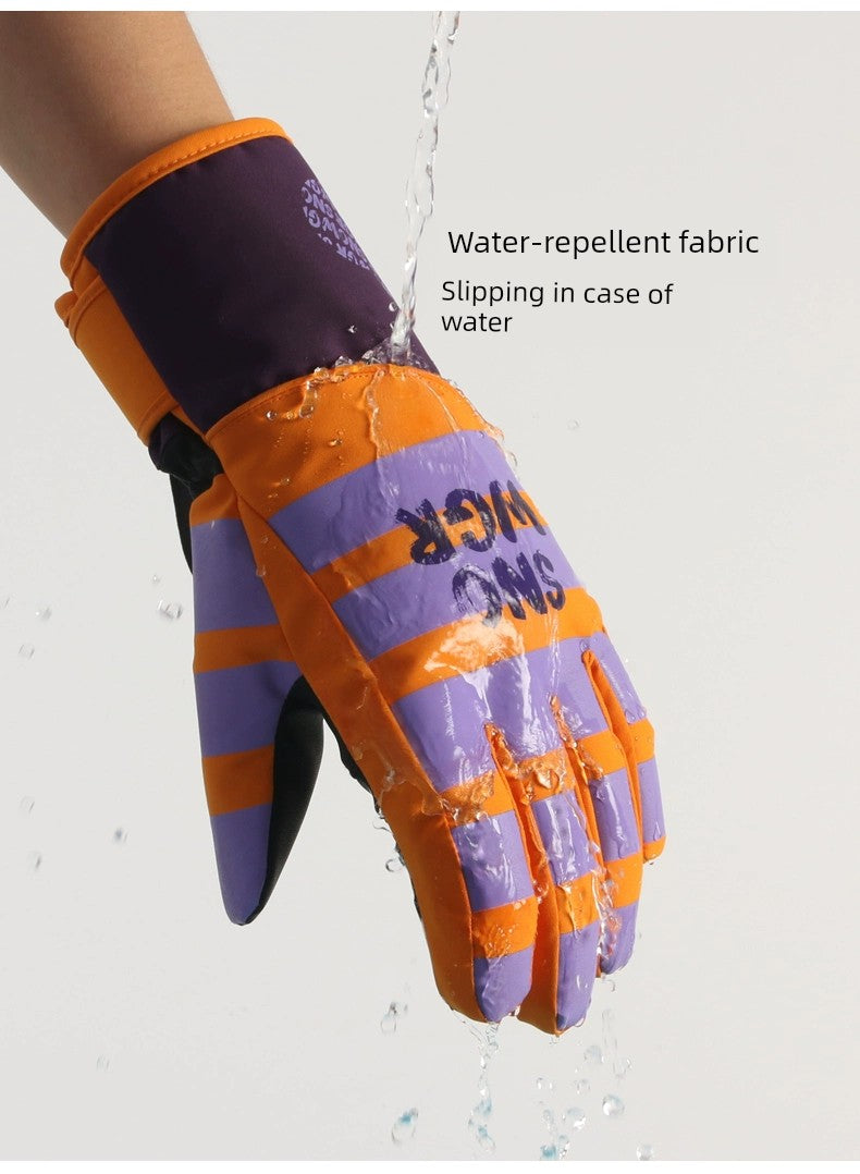 Waterproof Ski Gloves for Women Winter Fleece-Lined Thickened Cotton Students Warm-Keeping Cold-Proof Windproof Touch Screen Cycling Motorcycle Men