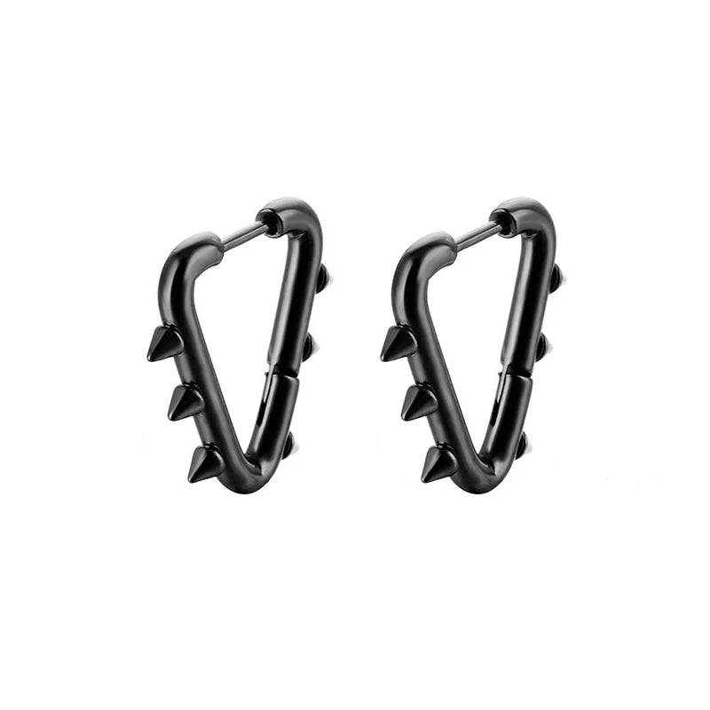 WKOUD 1 Pair Stainless Steel Spike Circle Huggie Hinged Hoop Earrings Men Women Gothic Rock Hiphop Triangle Cone Hoop Earrings Viralgem Store