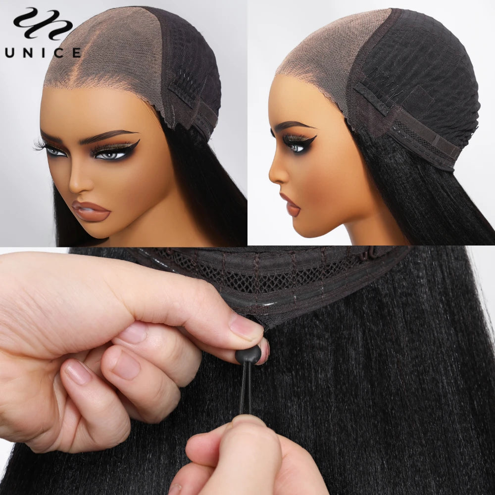 Unice Human Hair Yaki Straight Wig with Side Swept Bangs 7x5 Bye Bye Knots Glueless Lace Wigs Viralgem Store