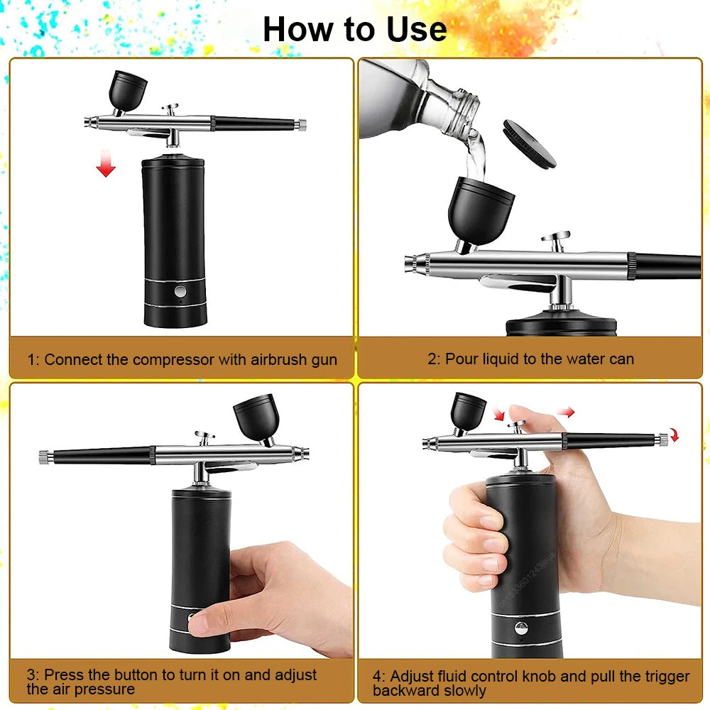 Airbrush Nail with Compressor Portable Air Brush with Compressor For Nails Art Cake Painting Craft Airbrush Nail Art Compressor