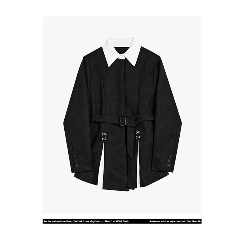 Women Black Gothic Blazer Elegant Vintage 90s Fashion Coat with Belt Y2k Suit Jacket Harajuku Long Sleeve Outwear 2000s Clothes Viralgem Store