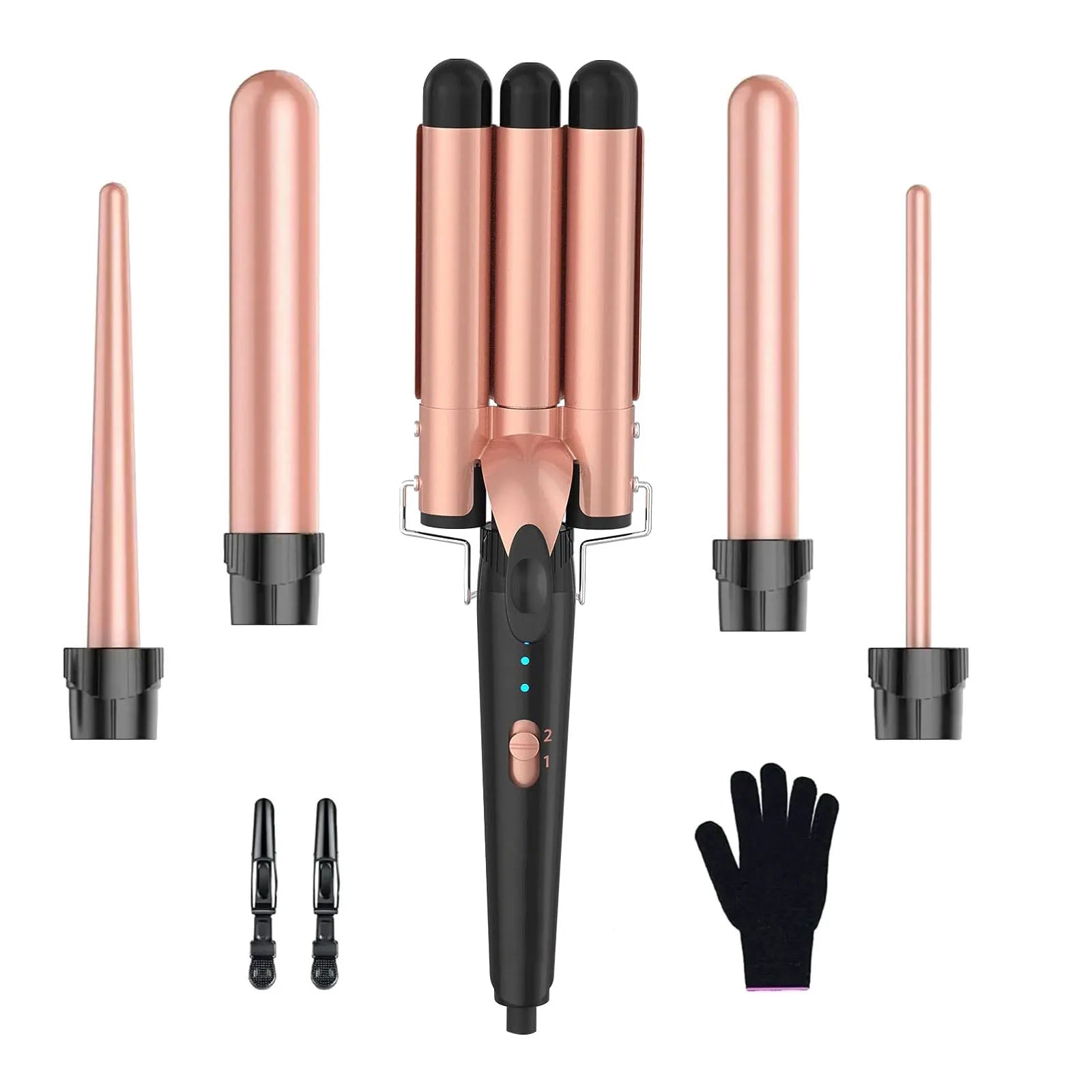 5 in 1 Curling Iron Set with Curling Brush, 0.35”-1.25” Hair Curler Wand for Hairstyle and Heat Resistant Gloves and Hair Clips Viralgem Store