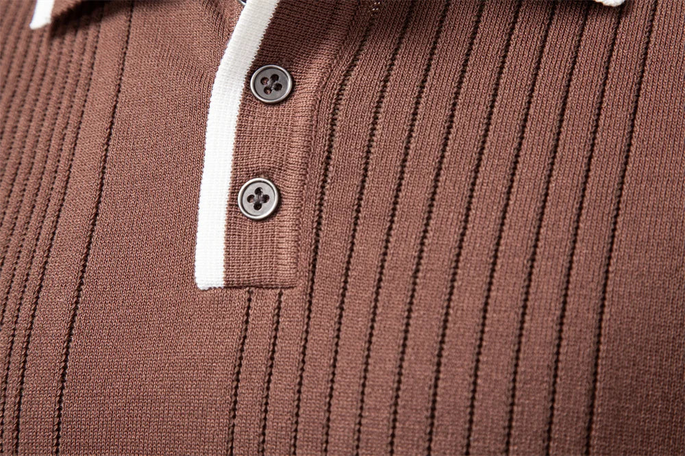 2025 Button Down Polo Shirt Men Solid Color Stripe Long Sleeve Fall Winter Luxury Warm Touch Business Casual Mens Polo Shirts