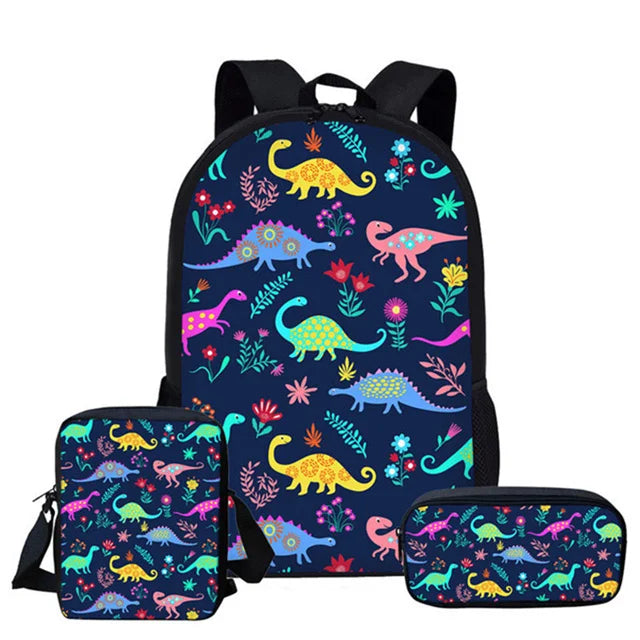 3pcs/Set Backpack Harajuku Dinosaur 3D Print School Student Bookbag Anime Laptop Daypack Lunch Bag Pencil Case