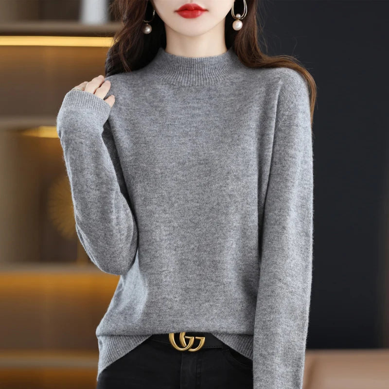 100% Pure Wool Half-neck Pullover In Autumn And Winter New Cashmere Sweater Women's Casual Knit Top Women's Coat 19 Colors Viralgem Store