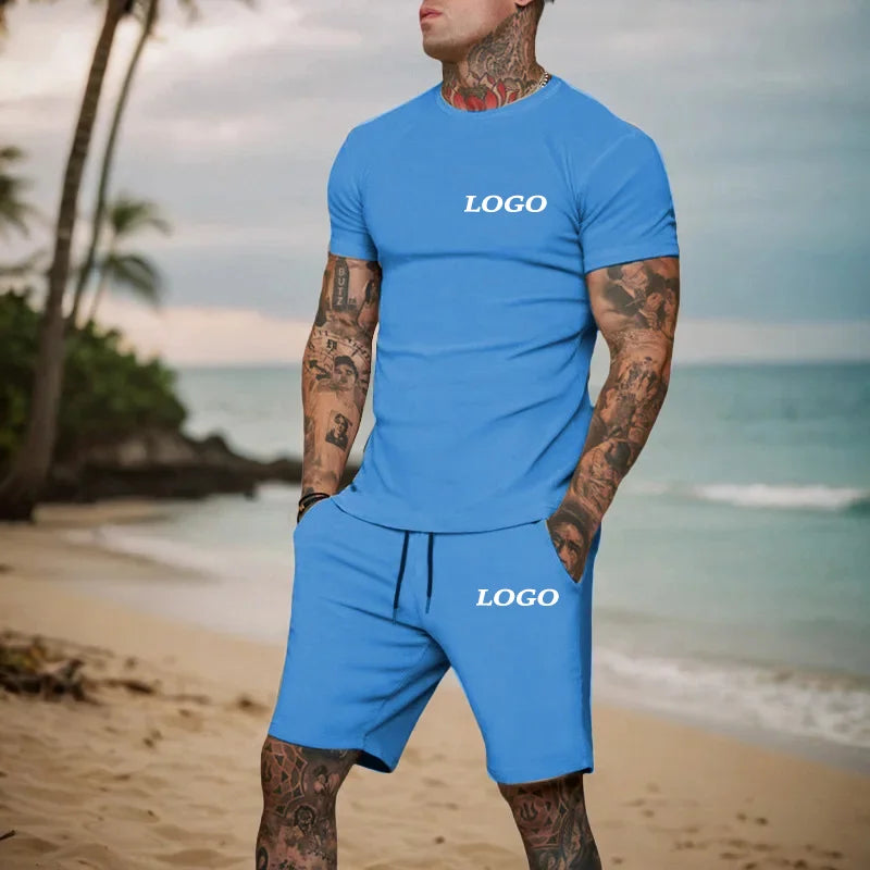 Summer Fashion Casual Outdoor Sports Set Men's Breathable T-Shirt Shorts Casual Fashion Two-Piece DIY Customize Your Logo Viralgem Store