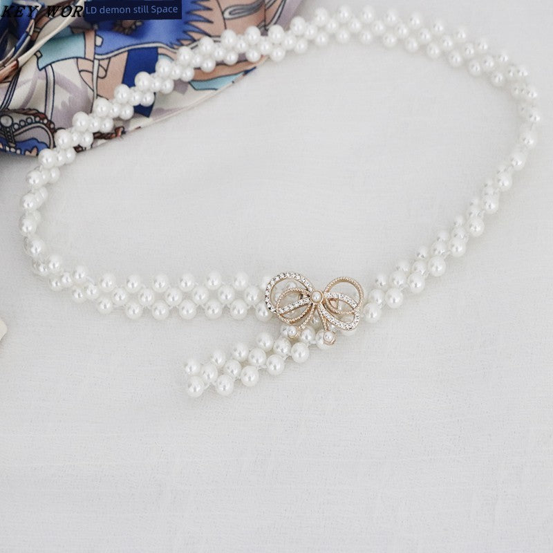 Women's Pearl Elastic Rhinestone Hanfu Waist Dress