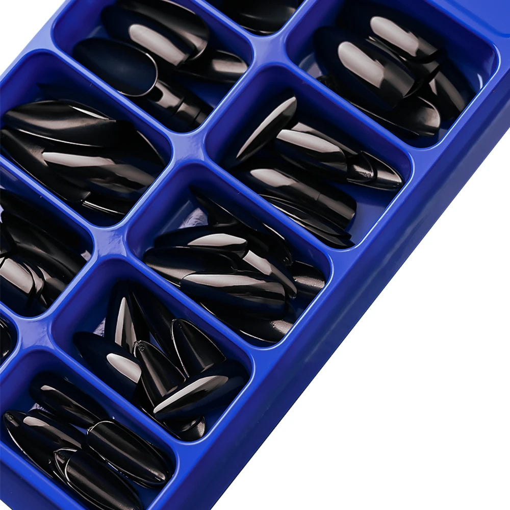 100Pcs Almond Press on Nails Medium Length Fake Nails Black Matte Almond False Nail Tips Artificial Fingernail Extend Fake Nails