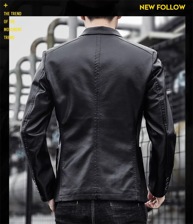 2024 New Men Business Casual Leather Jacket Black / khaki Fashion Male Suit Collar Coats Large Size 5XL Slim Fit Top
