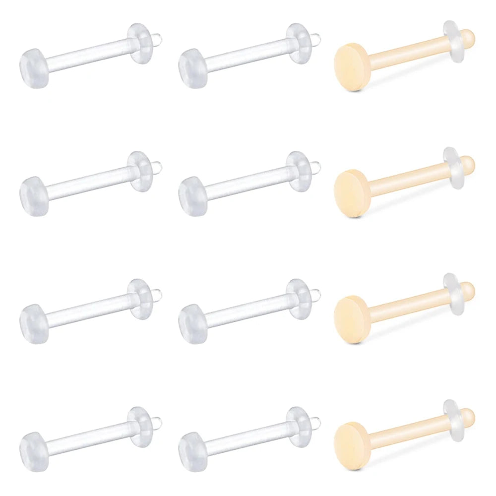 WKOUD 1PCS Clear Cartilage Earring 16G 14G Acrylic Bioflex Tragus Lip Rings Labret Monroe Ear Helix Earring Piercing Retainer