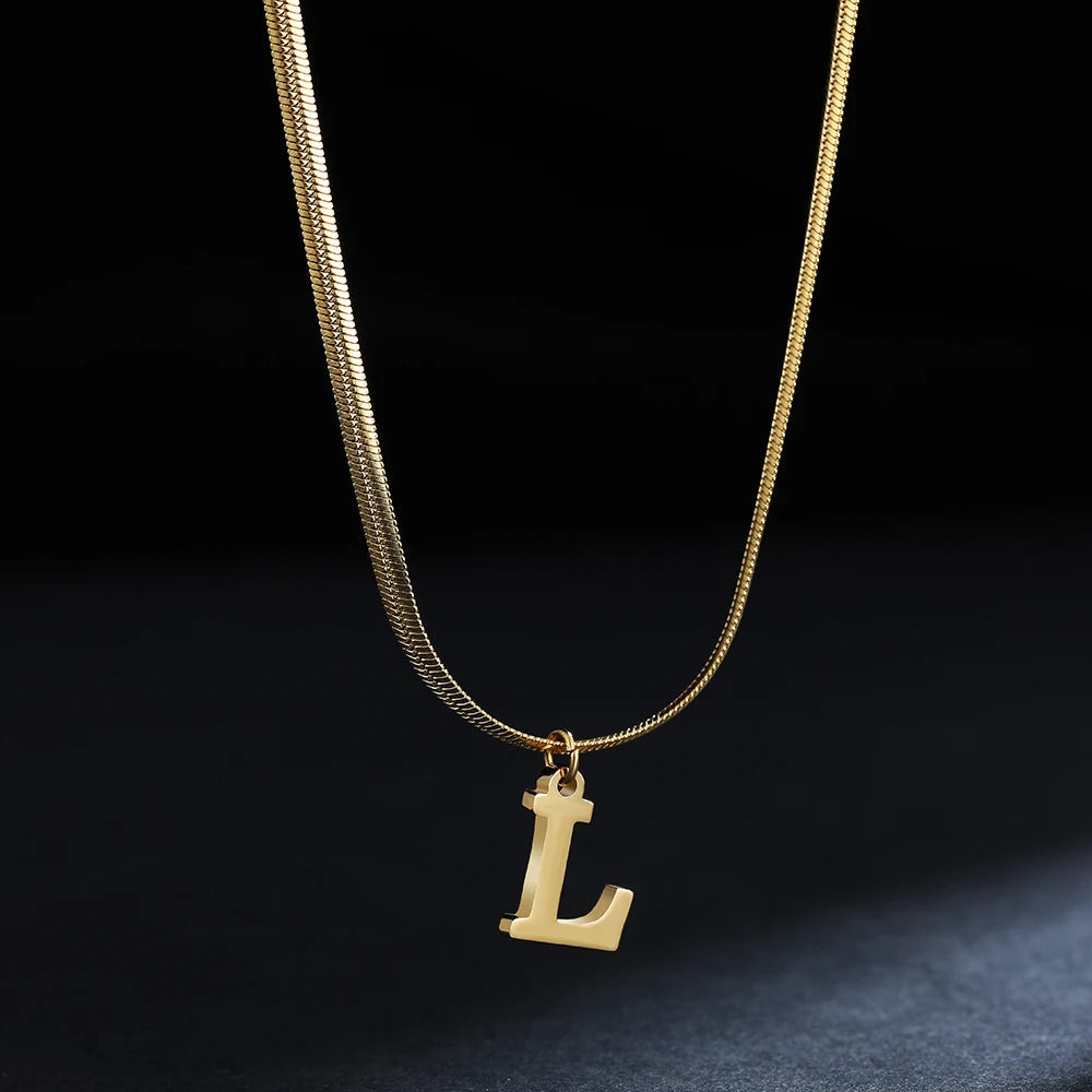 A-Z Alphabet Gold Plated Stainless Steel Pendant Necklace for Women Snake Chain Initial Letter Clavicle Necklaces Collar Jewelry Viralgem Store