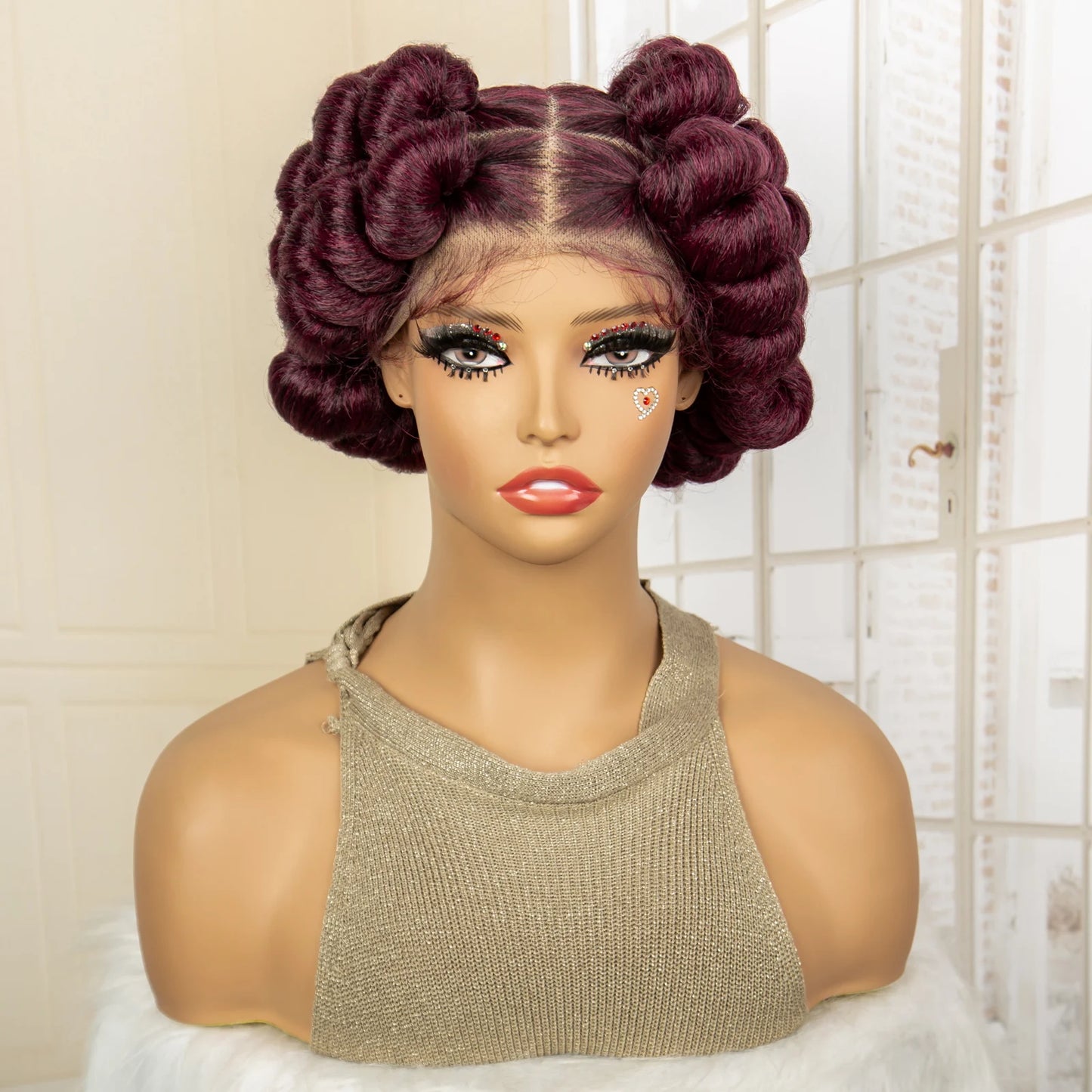 Synthetic Full Lace Handmade Bantu Braided Wigs Short Cute Natural Braided Lace Wigs with Baby Hair for Women