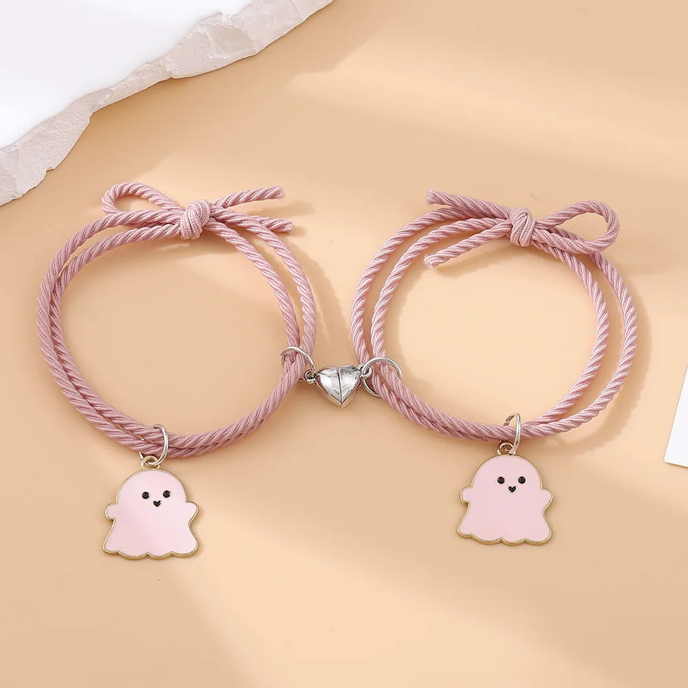 2Pcs Creative Heart Magnetic Matching Couple Bracelets for Women Men Cute Cartoon Ghost Pendant Bracelet BFF Friendship Jewelry