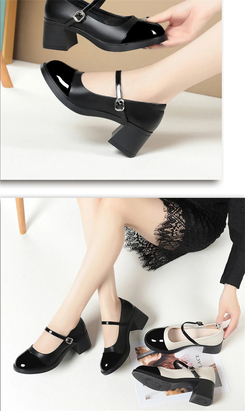 Women Shoes 2024 New Fashion Retro Round Toe Soft Leather Casual Mary Jane Shoes Shallow Mouth Waterproof Platform Shoes Viralgem Store
