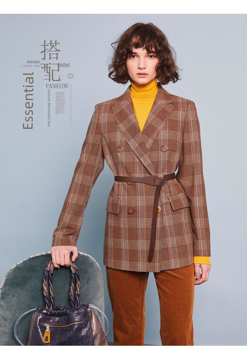 Women's Woolen Sweater Accessories Leather Coffee Color Lengthened Belt