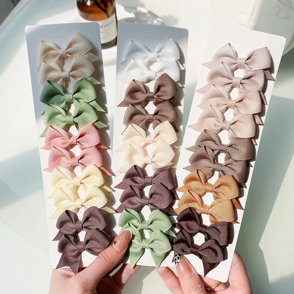 10Pcs/Set Solid Color Kids Bows Hair Clips for Baby Girls Handmade Ribbon Bowknot Hairpin Barrettes New Year Hair Accessories Viralgem Store