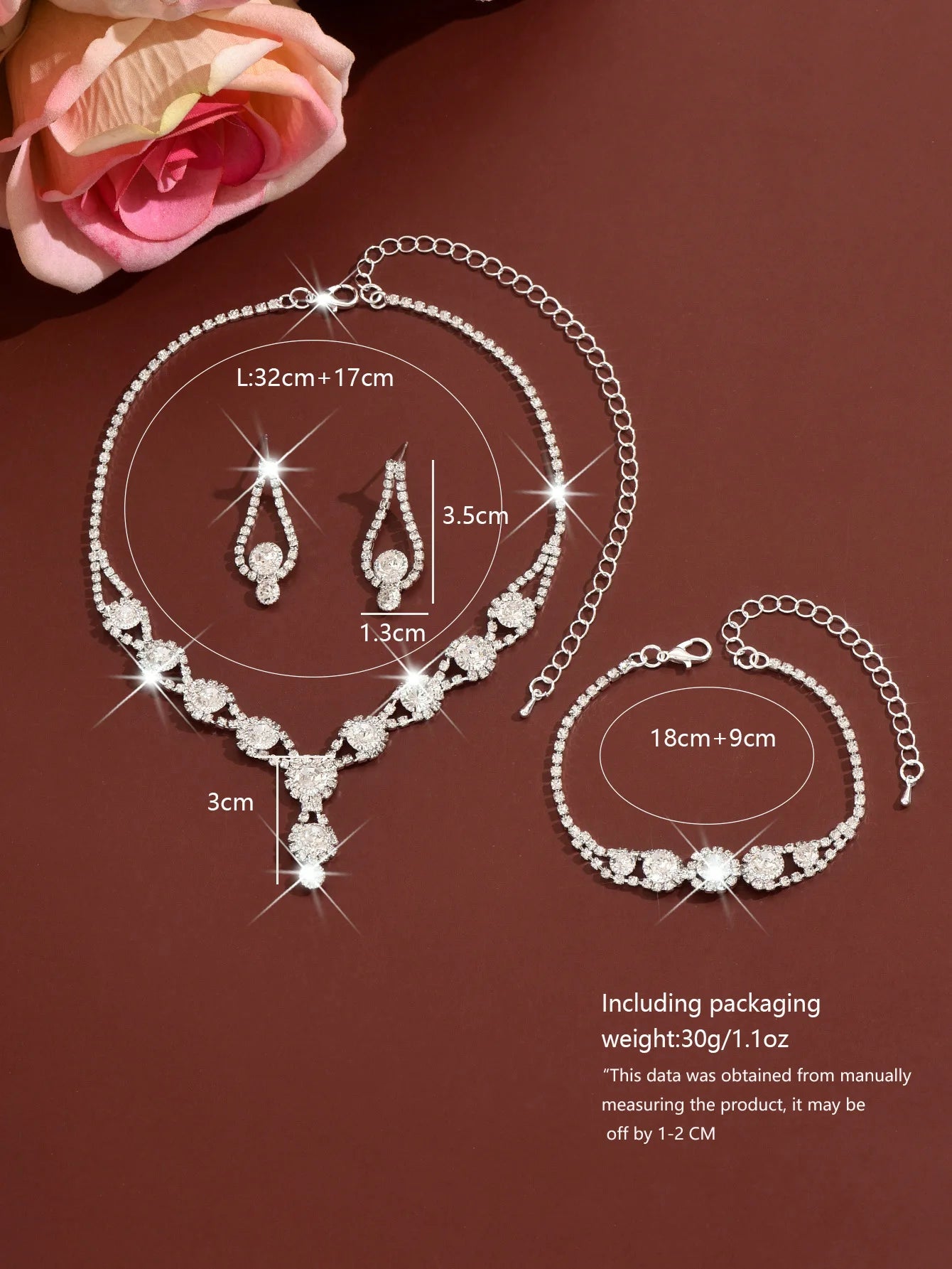4PCS Fashion Elegant Crystal Jewelry Sets for Women Rhinestones Necklace Ring Earrings Bridal Wedding Party Jewelry Sets Viralgem Store