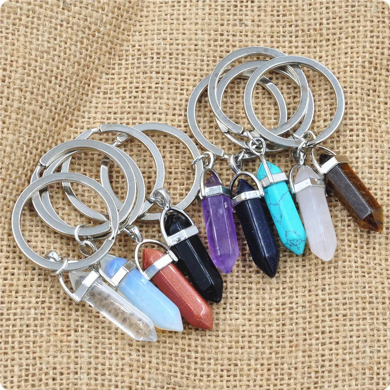20pcs Natural Rough Raw Stone Crystal Quartzs Keychain Women Men Handbag Hangle Car Key Holder Raw Mineral Stone KeyRing Jewelry Viralgem Store