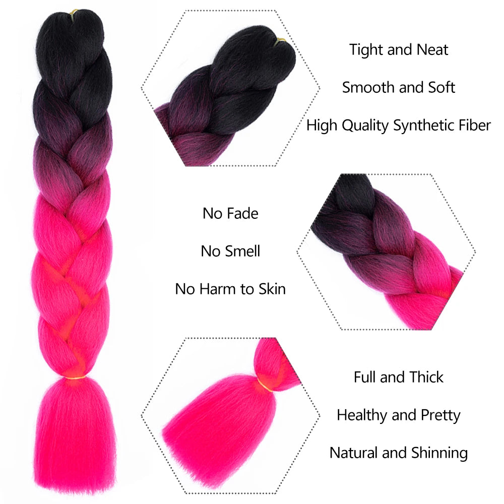 24 Inches Synthetic Braiding Hair Ombre Braiding Hair Packs Jumbo Braid Hair For Women Wholesale DIY Hairstyle Blue Purple Pink