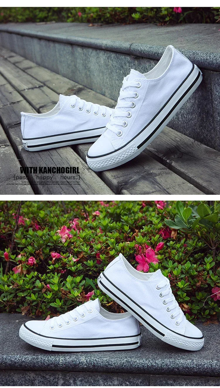 Student Running Solid ShoesWomen Vulcanized Ladies Lace-up Casual Breathable Walking Canvas Sneakers Spring Summer New Style Men