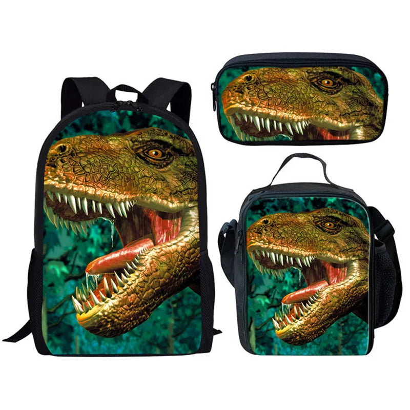 3pcs/Set Backpack Harajuku Dinosaur 3D Print School Student Bookbag Anime Laptop Daypack Lunch Bag Pencil Case