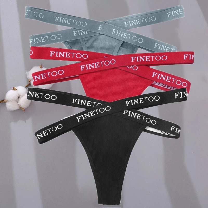3PCS/Set Cross Strap G-String Cotton Panties Women Sexy High Waist Women's Panties FINETOO Letter Waisted Panty Lingerie M-XL