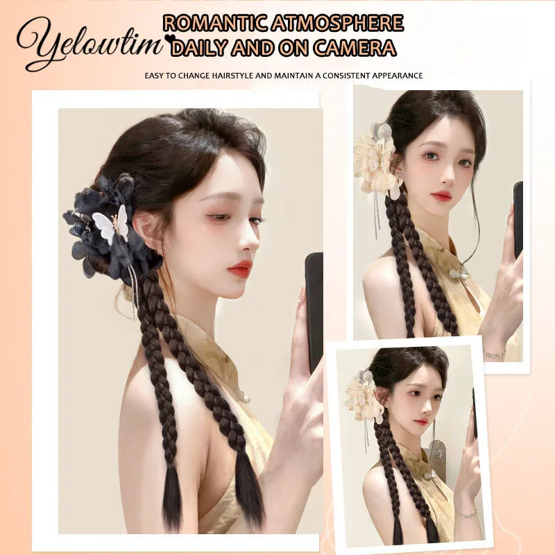 YELOWTIM Synthetic Long Twist Braid Ponytail Extensions With Claw Clip Boxing Braided Hair Extensions For Women Daily Party
