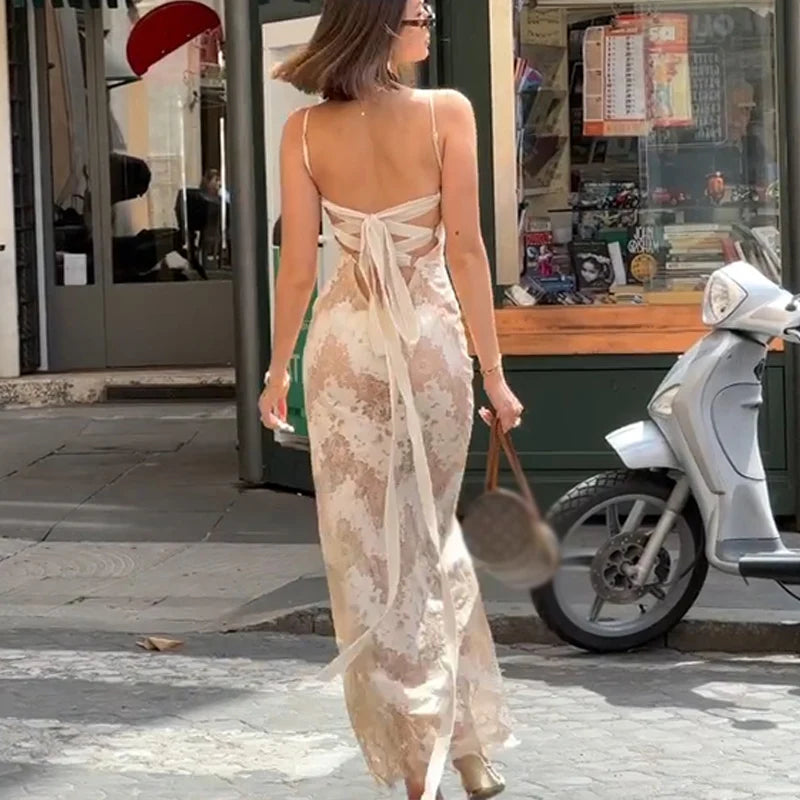WhereMery New Bandage Backless Print Maxi Dress Elegant Spaghetti Straps Sleeveless Dresses Fashion 2023 Evening Party Club Robe