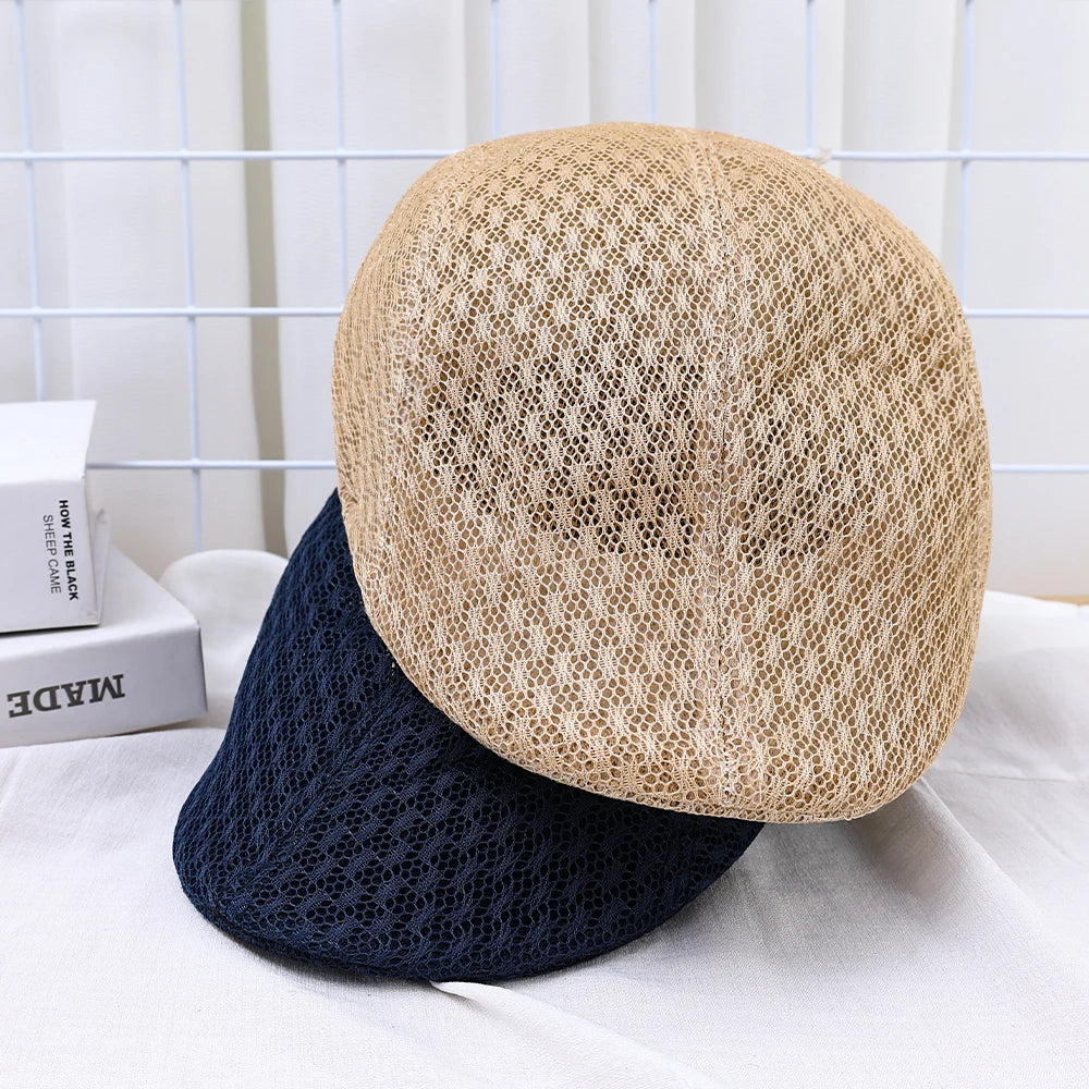 Spring Summer Hollow Berets For Men Convenient Breathable Mesh Beret Hat Quick-drying  Cap Retro Sun Hats Painter Caps