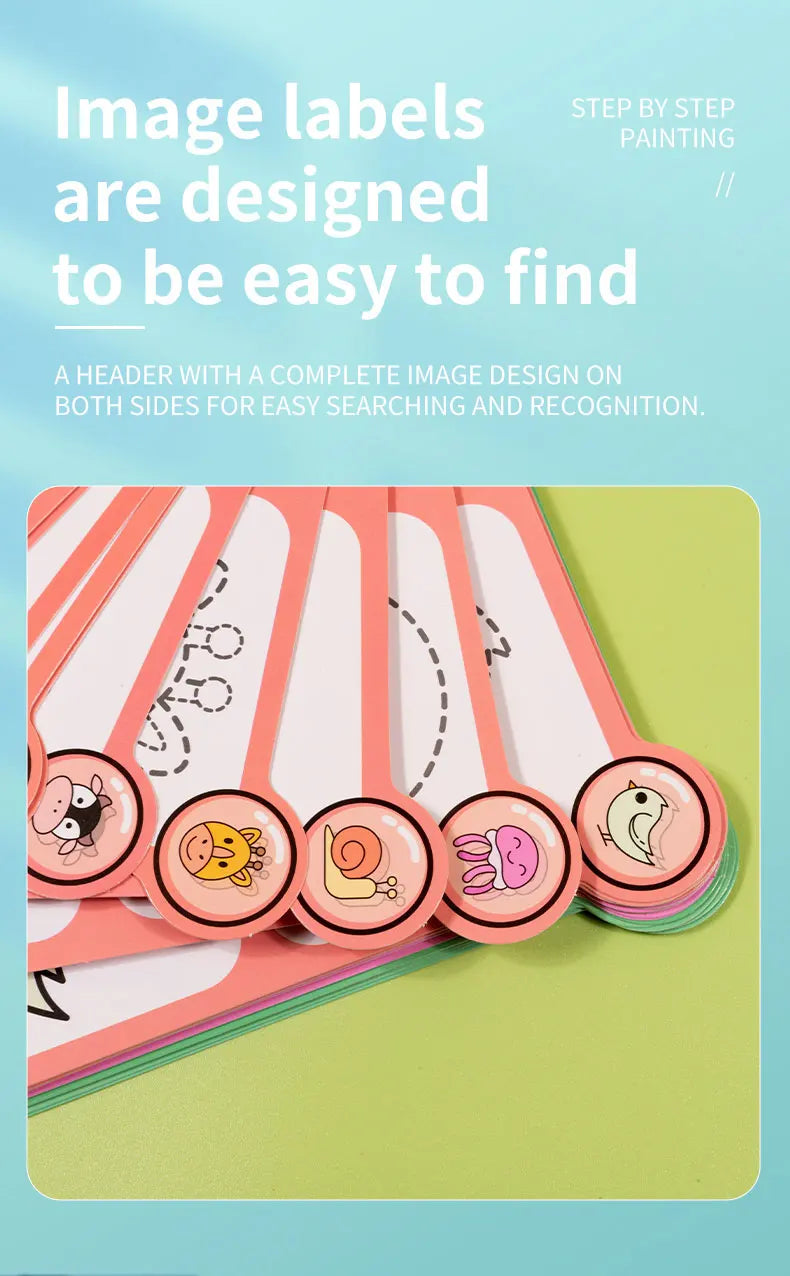 70 Patterns Step-By-Step Learning Simple Drawing Card Book, Reusable Graffiti Set, Cartoon Educational Line Drawing Introductory Enlightenment, Kindergarten Art Activity Teaching Aids, Drawing Skills and Pen Control Training