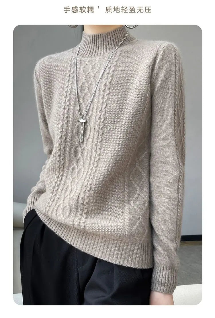 2023 Autumn and Winter New Women Sweater Warm Cashmere Sweater Loose Large Size Top Half Turtleneck Knitted Bottoming Shirt