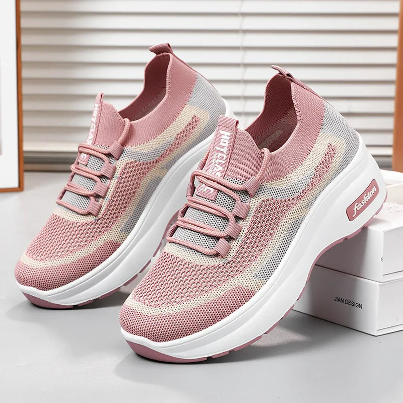 2024 summer platform casual women's shoes increase shoes mesh surface breathable comfortable sports shoes