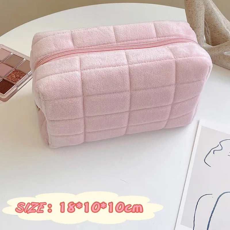 Women Zipper Fur Cosmetic Storage Bag Large Solid Makeup Organizer Handbag Stationery Pencil Case Travel Make Up Toiletry Punch Viralgem Store