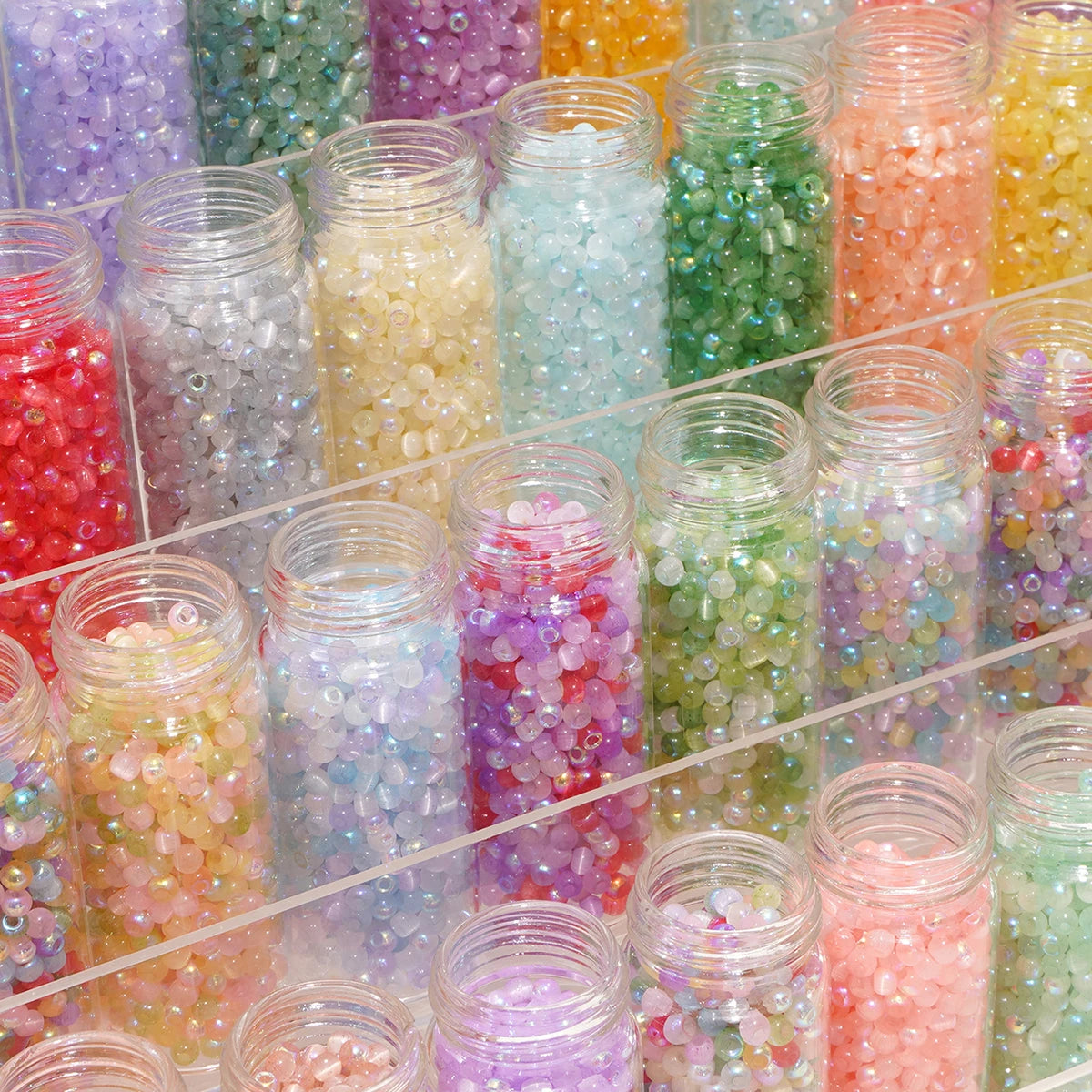 150 Cat Eye Glass Beads 4mm In Various Colors (blue, pink, yellow, green) For DIY Jewelry Making, Necklace Handicrafts, Bead Emb