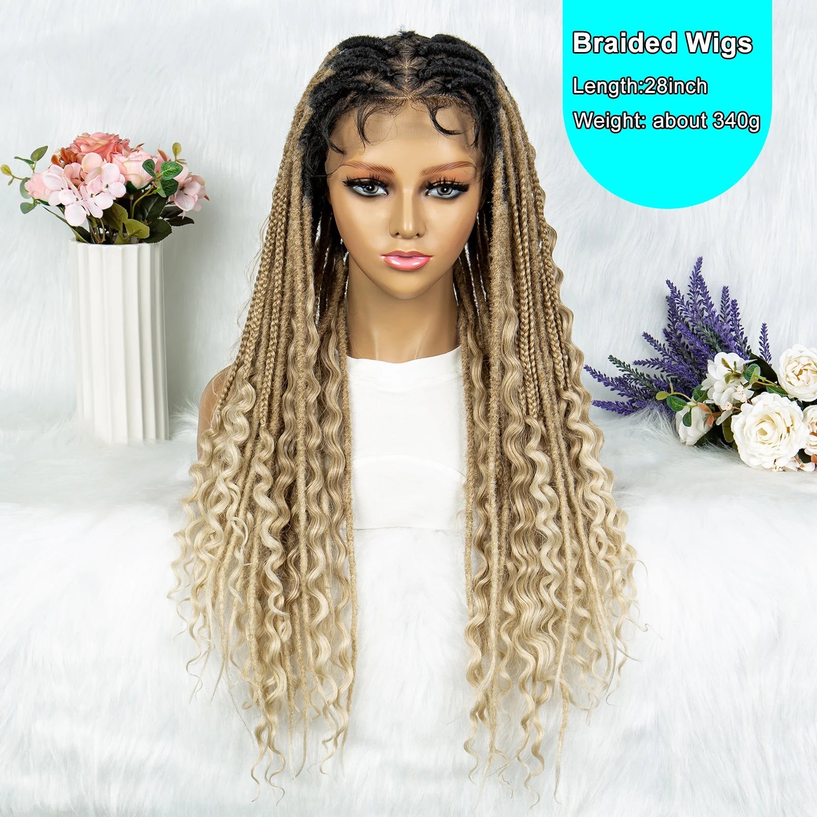Synthetic Full Lace Wig Braided Wig 28 inch Curly Synthetic Wig Knotless Box Braids Wigs With Baby Hair for Black Women Viralgem Store