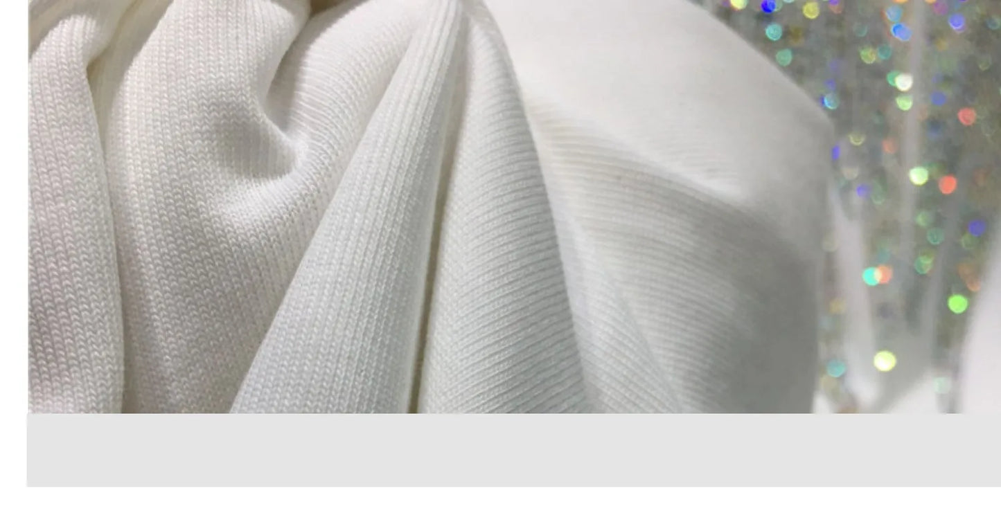 Women Tops Sequin Print Tees Round Neck Half Sleeve Loose Casual Regular Splice T Shirts Simple Hot Drilling Mid Length Top