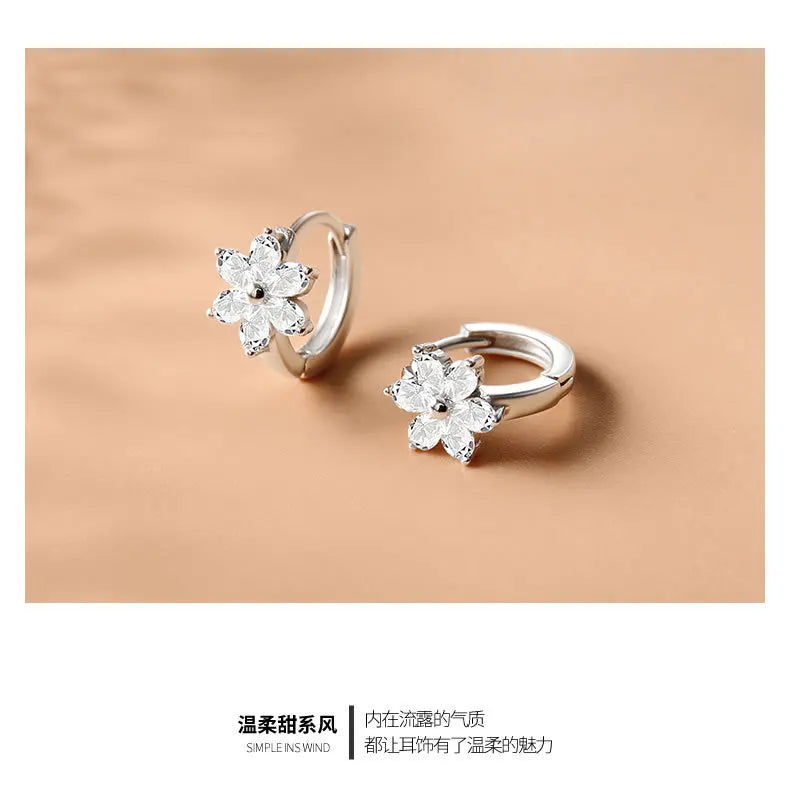 925 Sterling Silver Flower Earrings Temperament Simple Inlaid Zircon for Women Wedding Jewelry Accessories Viralgem Store
