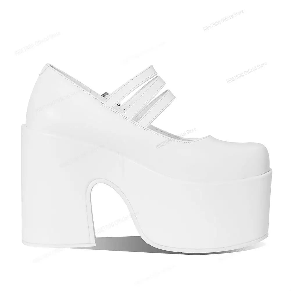 2023 Platform High Heel Cool Punk Fashion Women's High Quality Girls Goth Shoes Black Big Size 43 Cross-tied Casual Luxury Boots