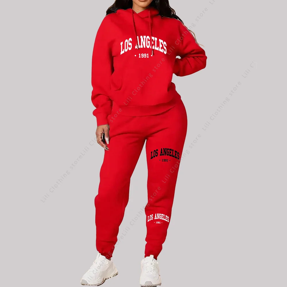 Women Sets Hoodies Pants 2 Piece Outfits Aesthetic Sportswear Sweatsuit Los Angeles Letter Print Suit Ladies Tracksuit Plus Size Viralgem Store