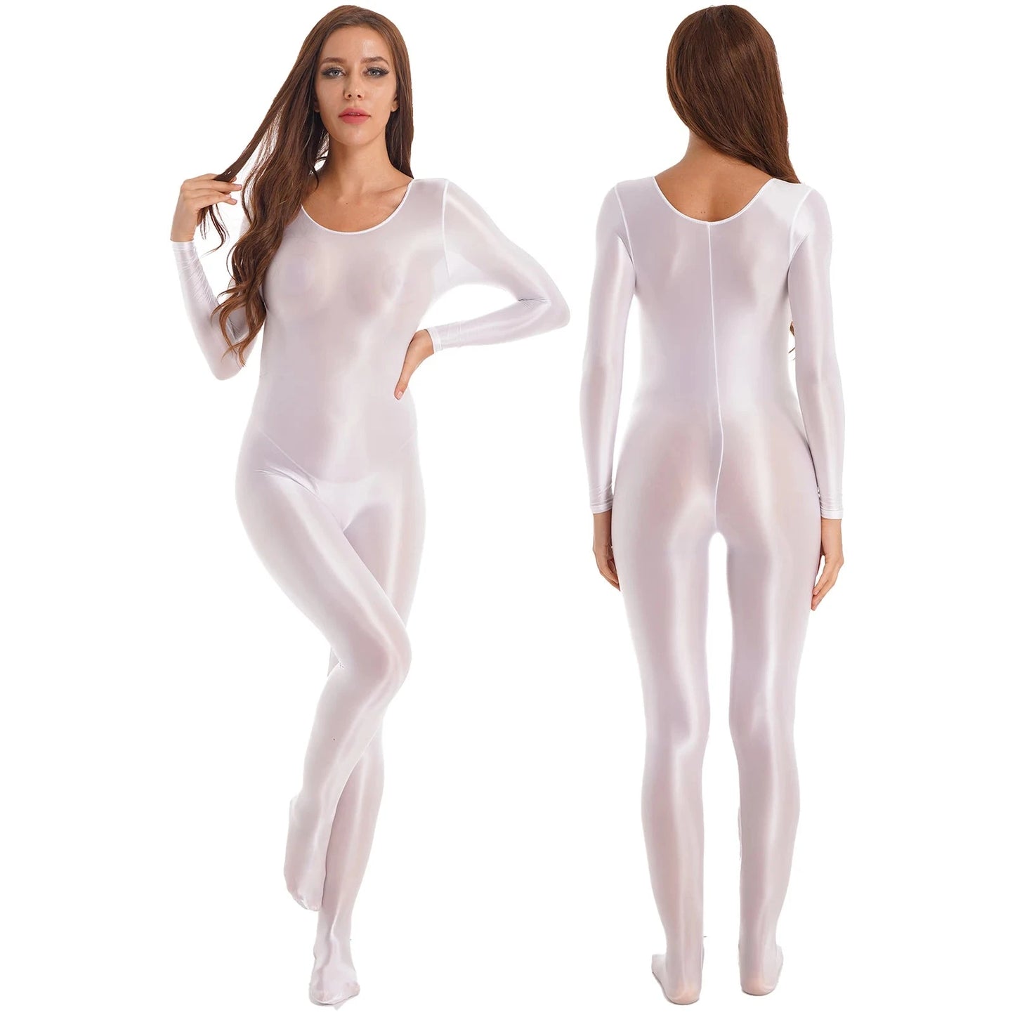 Women Shiny Oil Full Body Pantyhose Jumpsuit Long Sleeve Bodystocking Tights Yoga Gymnastics Unitard Leotard Athletic Catsuit Viralgem Store