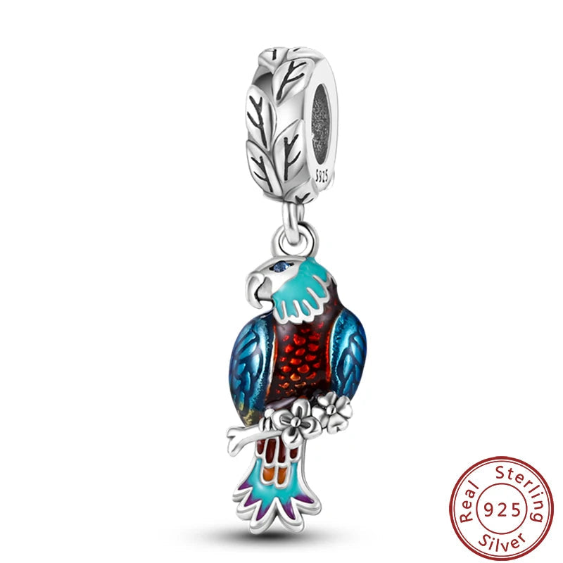 100% 925 Silver Parrot Hummingbird Owl Birds Fashion Design Charms Beads 3mm DIY Fine Jewelry Gifts Making Viralgem Store