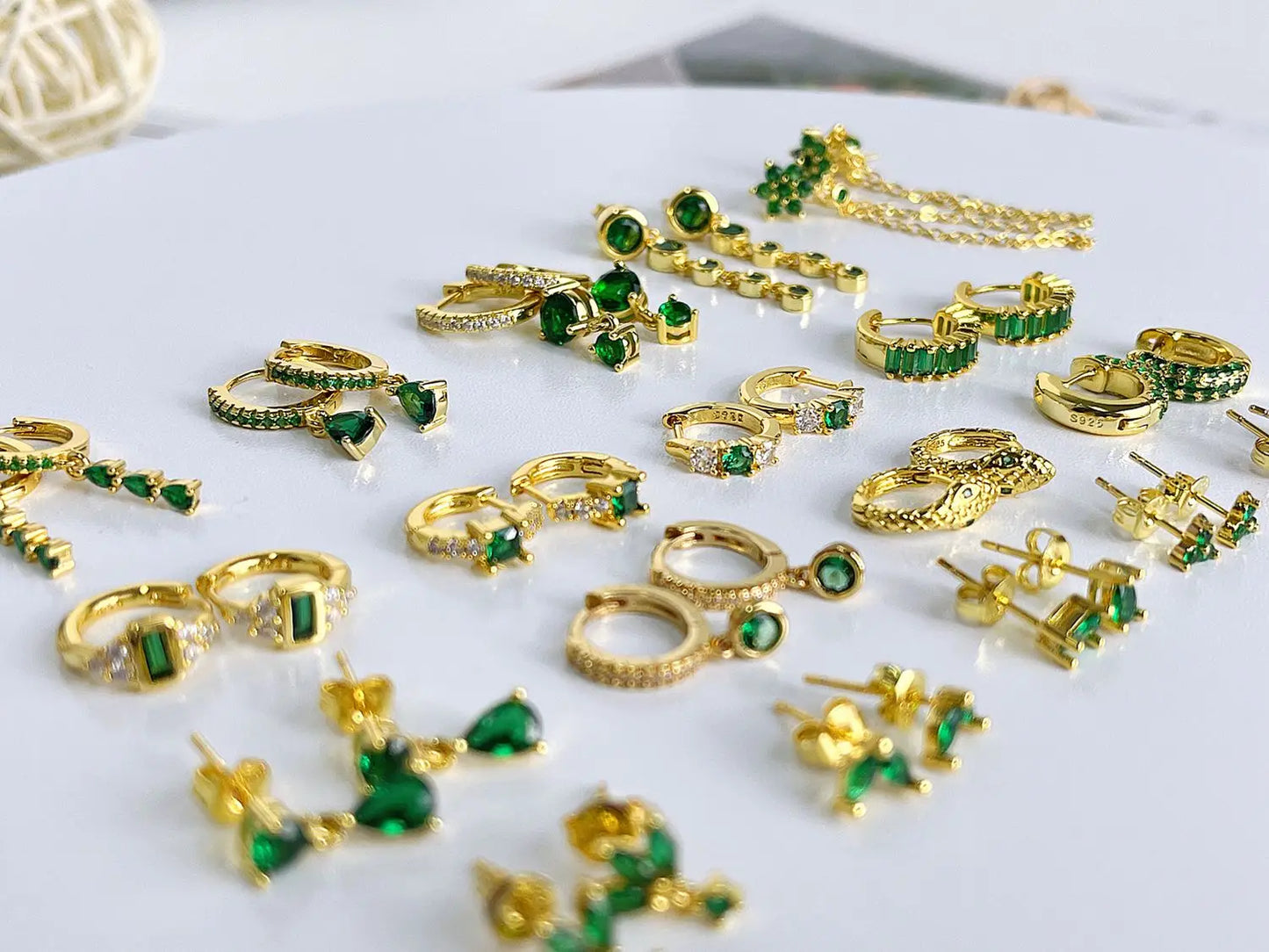 925 Sterling Silver Ear Buckle Green Series Crystal Cube Zircon Pendientes Hoop Earring Fashion Premium Huggie Jewelry For Women